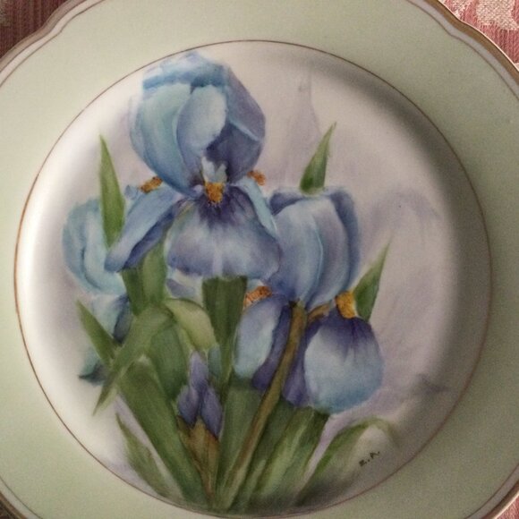 Vintage hand painted plate decorative plate floral gold rim 10" - Picture 3 of 5